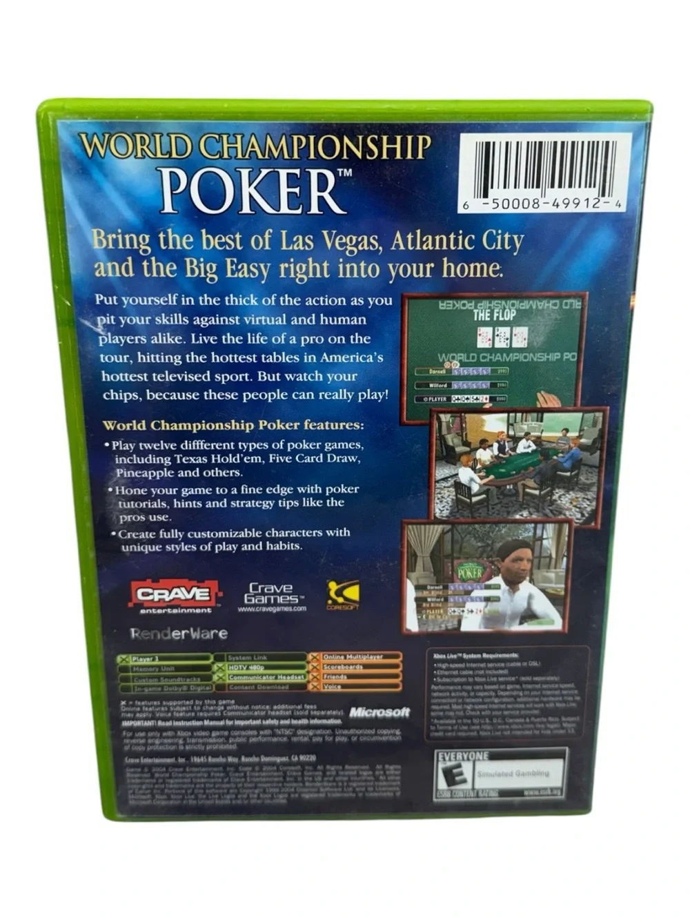 World Championship Poker (Microsoft Xbox, 2004) Video Game Crave Entertainment